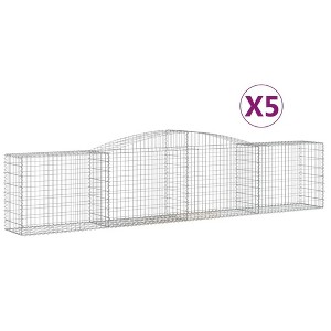 vidaXL Gabion Basket Set of 5-157.5"x19.7"x31.5"/39.4" Galvanized Iron, Outdoor Garden Arched Retaining Wall Cages - 1 of 4