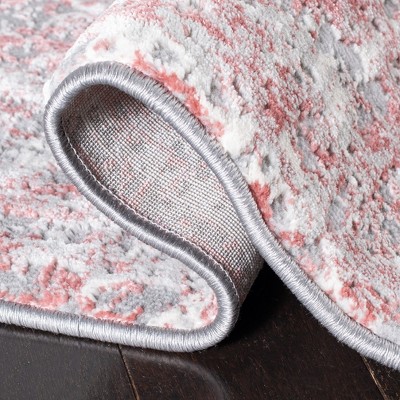 Gray and Pink Abstract Flat Woven Synthetic Area Rug