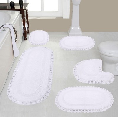 Hampton Crochet Collection Cotton Reversible Tufted Set of 5 Bath Rug Set - Home Weavers