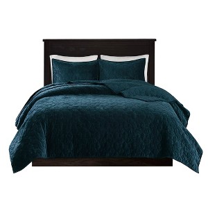 Gracie Mills Gayle 3-Piece Casual Geometric Velvet Quilt Set - 1 of 4