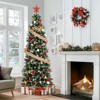 Pre-lit Slim Artificial Christmas Tree with 84 Pine Cones, 900 Flocked Tips, Metal Base, Easy Assembly, Green - 3 of 4