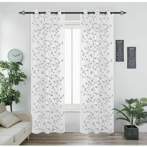 Kate Aurora 2 Pack Floral Leaf Embroidered Grommet Sheer Curtains - 1 of 2