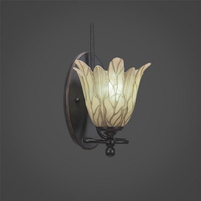 Toltec Lighting Capri 1 - Light Sconce in  Dark Granite with 7" Vanilla Leaf Shade