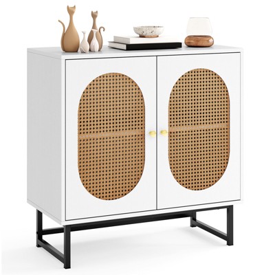 Tangkula 31.5" Rattan Buffet Cabinet Sideboard Storage Cabinet with Doors and Adjustable Shelf