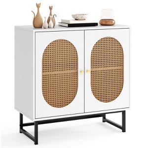 Tangkula 31.5" Rattan Buffet Cabinet Sideboard Storage Cabinet with Doors and Adjustable Shelf - 1 of 4