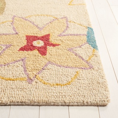 Handmade Beige and Multicolor Wool Floral Runner Rug