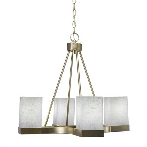 Toltec Lighting Nouvelle 4 - Light Chandelier in  New Aged Brass with 4" Square White Muslin Shade - 1 of 1