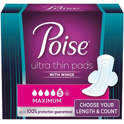 Poise Ultra Thin Maximum Absorbency Incontinence Bladder Control Pads with Wings - 60ct