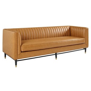Modway Devote Channel Tufted Vegan Leather Sofa Tan: Modern 3-Seater, Faux Upholstery, Wood Frame - 1 of 4