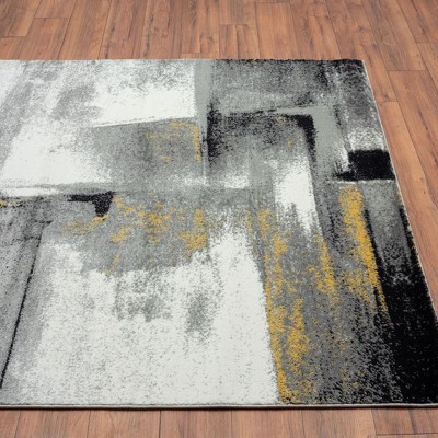 Gray 2x7 Abstract Brushstrokes Stain-Resistant Area Rug