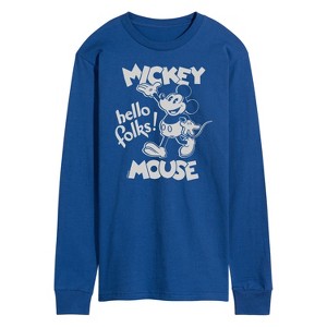 Men's - Disney - Mickey Mouse Hello Folks Long Sleeve Graphic T-Shirt - 1 of 4
