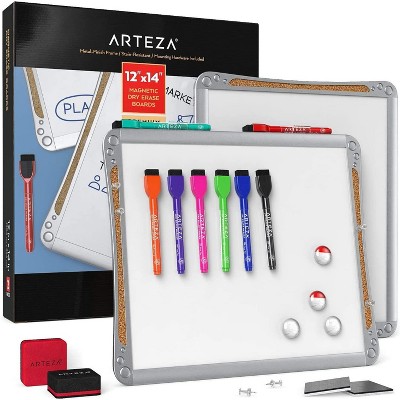 Arteza Premium Set of 2 Framed White Magnetic Dry Erase Lapboards (12"x14"), 16 Markers with Cap Erasers, and Magnets (ARTZ-8953)