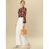 Allegra K Women's Floral Tie V Neck Chiffon Ruffle Trumpet Sleeve Blouse - 4 of 4