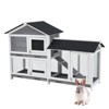 58'' Indoor/Outdoor Bunny Hutch with Waterproof Roof, 3 Leak-Proof Trays, 2-Tier Wooden Rabbit House/Chicken Coop, Gray & Black, Spacious & Durable - 2 of 4