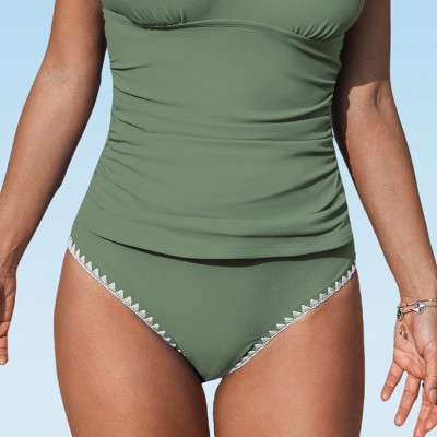 Women's Plum/Olive Mid-Rise Bikini Bottoms -Cupshe