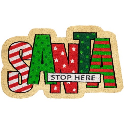 Northlight Red and Green "Santa Stop Here" Outdoor Christmas Doormat 18" x 30" - image 1 of 4