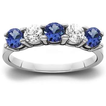 Pompeii3 1 cttw Blue Sapphire & Diamond 5-Stone Wedding Anniversary Ring 14k White Gold