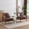 29.2'' Cognac Faux Leather Mid-Century Accent Chairs with Cushioned Seat, Solid Wood Frame and Brass-Tipped Legs (Set of 2( - 4 of 4