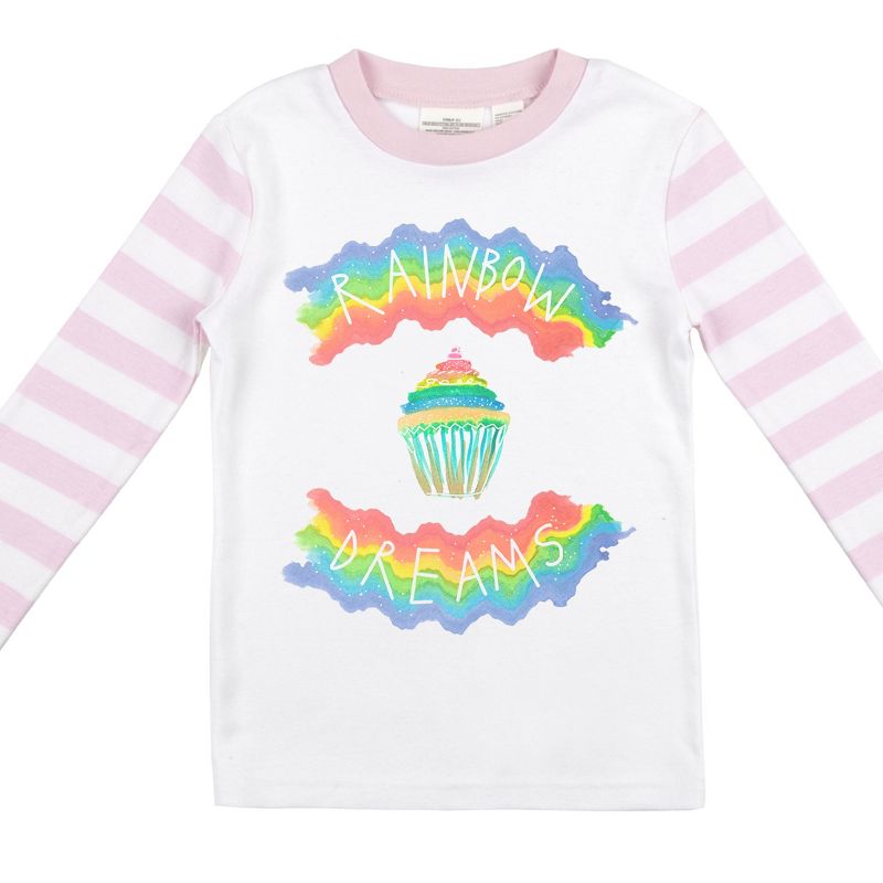 Rainbow Dreams Youth Girls Pink & White Striped Long Sleeve Shirt & Sleep Pants Set, 3 of 5