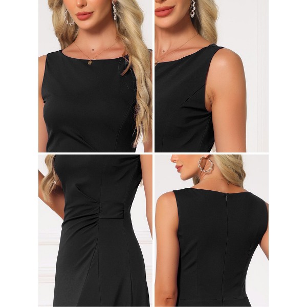 Vestido de trabajo formal sin mangas con fruncido y talle alto para mujer, corte A 5