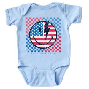 The Juniper Shop SmileyWorld Patriotic Checkered Lightning Baby Short Sleeve Bodysuit - 1 of 4