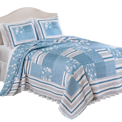 Collections Etc Payton Reversible Floral Stripe Patchwork Oversized Quilt