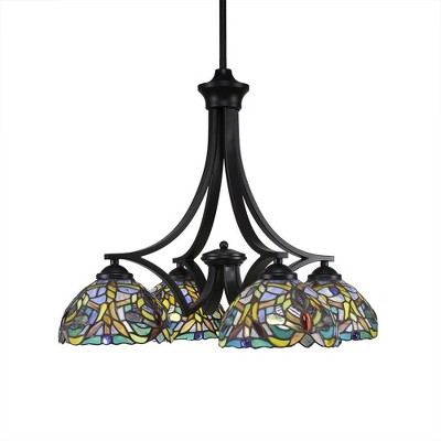 Toltec Lighting Zilo 4 - Light Chandelier in  Matte Black with 7" Kaleidoscope Art Glass Shade