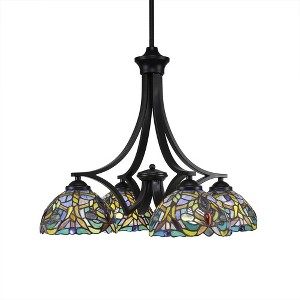 Toltec Lighting Zilo 4 - Light Chandelier in  Matte Black with 7" Kaleidoscope Art Glass Shade - 1 of 1