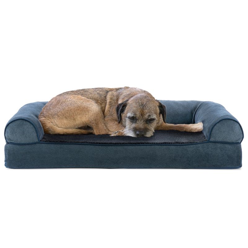 FurHaven Faux Fleece and Chenille Cooling Gel Memory Foam Sofa Dog Bed, 1 of 4