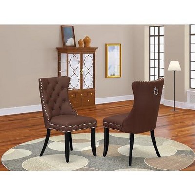 East West Furniture DAP2F23 Dallas Parson Kitchen Chairs - Button Tufted Nailhead Trim Beige Red faux Leather  Dining Chairs, Set of 2, linen white