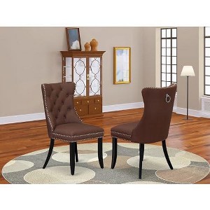 East West Furniture DAP2F23 Dallas Parson Kitchen Chairs - Button Tufted Nailhead Trim Beige Red faux Leather  Dining Chairs, Set of 2, linen white - 1 of 4
