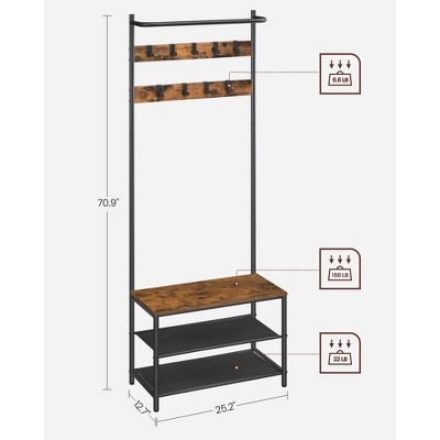VASAGLE Industrial Hall Tree with Bench and Shoe Storage