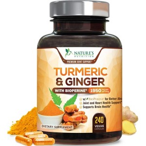 Turmeric Curcumin w/ Ginger & BioPerine Black Pepper - 1,950mg 95% Standardized - 240 Capsules By Nature's Nutrition - 1 of 4