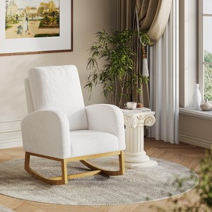 GustoWave Nursery Rocking Chair, Comfy Upholstered Glider Rocker Armchair with High Back and Side Pocket for Living Room Bedroom - 1 of 4