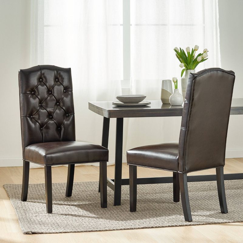 Set of 2 Crown Top Bonded Leather Tufted Dining Chair Brown - Christopher Knight Home, 6 of 7