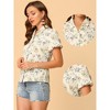 Allegra K Women's Notched Lapel Collared Button Short Sleeve Floral Shirt - 2 of 4