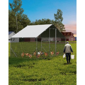 Large Metal Chicken Coop, Chicken Run for 6/30 Chickens, Outdoor Walk in Poultry Cage with Anti-UV Cover and Waterproof - 1 of 4