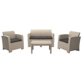 4pc All Weather Outdoor Conversation Set with Cushions - Beige/Dark Gray - CorLiving
