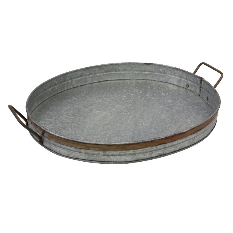 18&#34; Aged Galvanized Metal Tray with Rust Trim and Handles Gray - Stonebriar Collection, 3 of 7