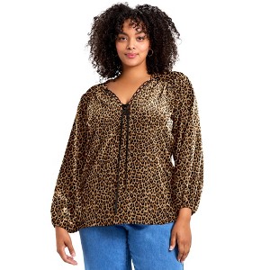Avenue Scallop Trim Peasant Blouse - 1 of 2