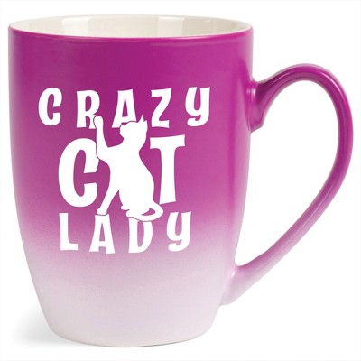 Elanze Designs Crazy Cat Lady Two Toned Ombre Matte Pink and White 12 ounce Ceramic Stoneware Coffee Cup Mug