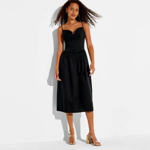Women's Keyhole Poplin Midi Dress - Wild Fable Black XXS : Target