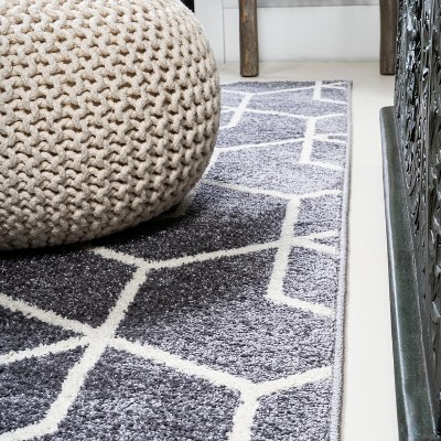 Mid-Century Geometric Flatweave Area Rug - White/Gray, 4' x 6'