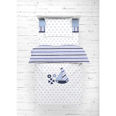 Bacati - Little Sailor Anchor Boat Blue Navy 4 pc Toddler Bedding Set