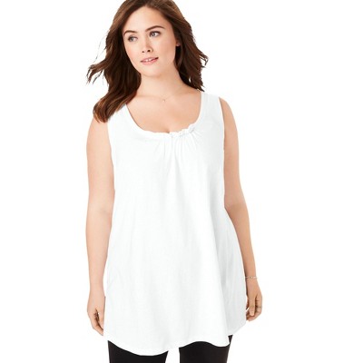 Woman Within Plus Size Perfect Sleeveless Shirred U-Neck Tunic