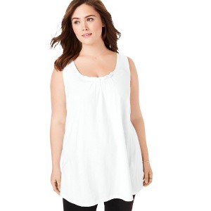 Woman Within Plus Size Perfect Sleeveless Shirred U-Neck Tunic - 1 of 4