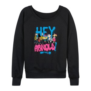Women's - Hey Arnold! - Arnold Spray Paint 96 Lightweight French Terry Wide Neck Long Sleeve Shirt - 1 of 4