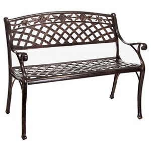Hamilton Cast Aluminum Patio Bench- Copper - Christopher Knight Home: Weather-Resistant, 2-Seater Garden Bench - 1 of 4