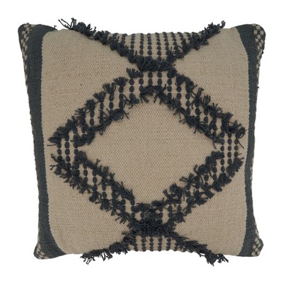 Saro Lifestyle Diamond Fringe Pillow - Down Filled, 20" Square, Grey