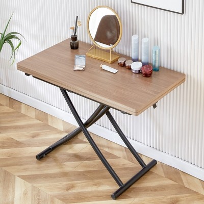 Vynxaria Folding Tables - Modern Minimalist Adjustable Height Table with 0.8-Inch MFC Top and Black Metal Legs, Brown
